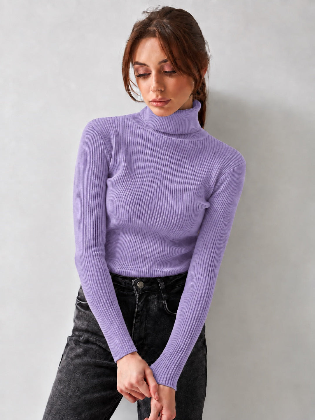 Ribbed Knit Turtleneck Sweater