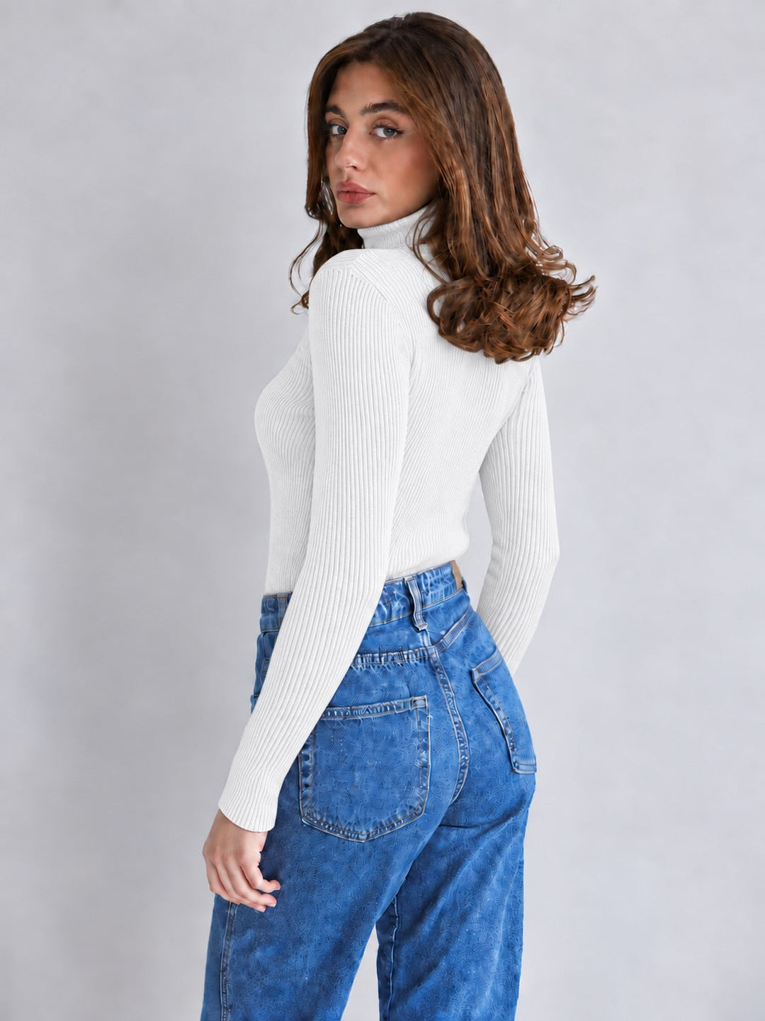 Ribbed Knit Turtleneck Sweater
