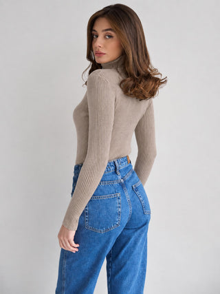 Ribbed Knit Turtleneck Sweater