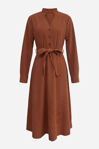 Effortlessly Polished Corduroy Tie-Waist Dress