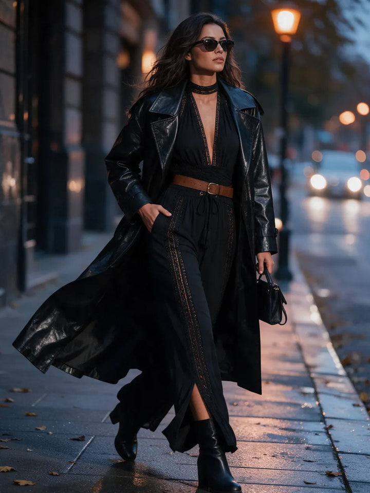Combinaison une pièce style bohème-élégant, avec empiècement en dentelle, taille froncée et jambes larges