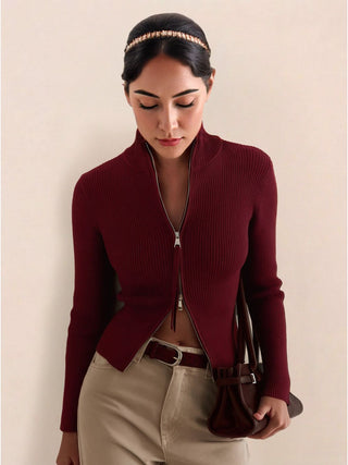 Zip-Up Knit Cardigan Jacket