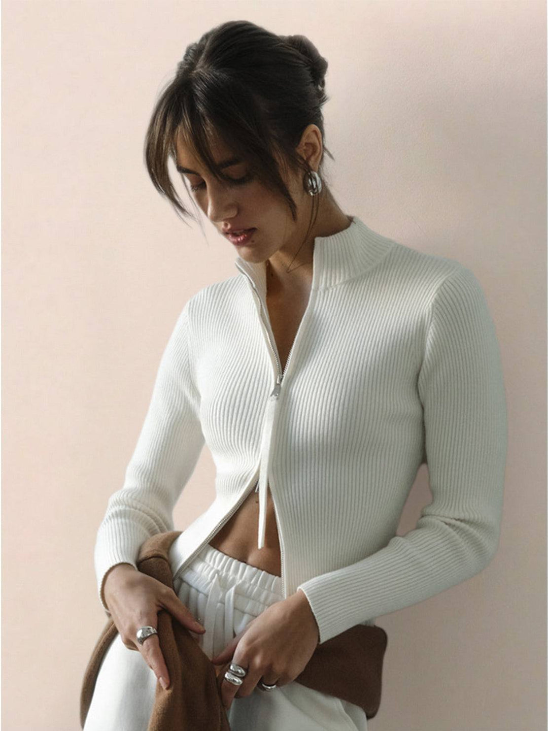 Zip-Up Knit Cardigan Jacket