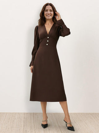 Slimming V-Neck Midi Dress