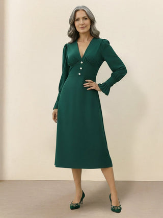 Slimming V-Neck Midi Dress