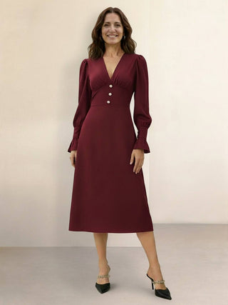 Slimming V-Neck Midi Dress