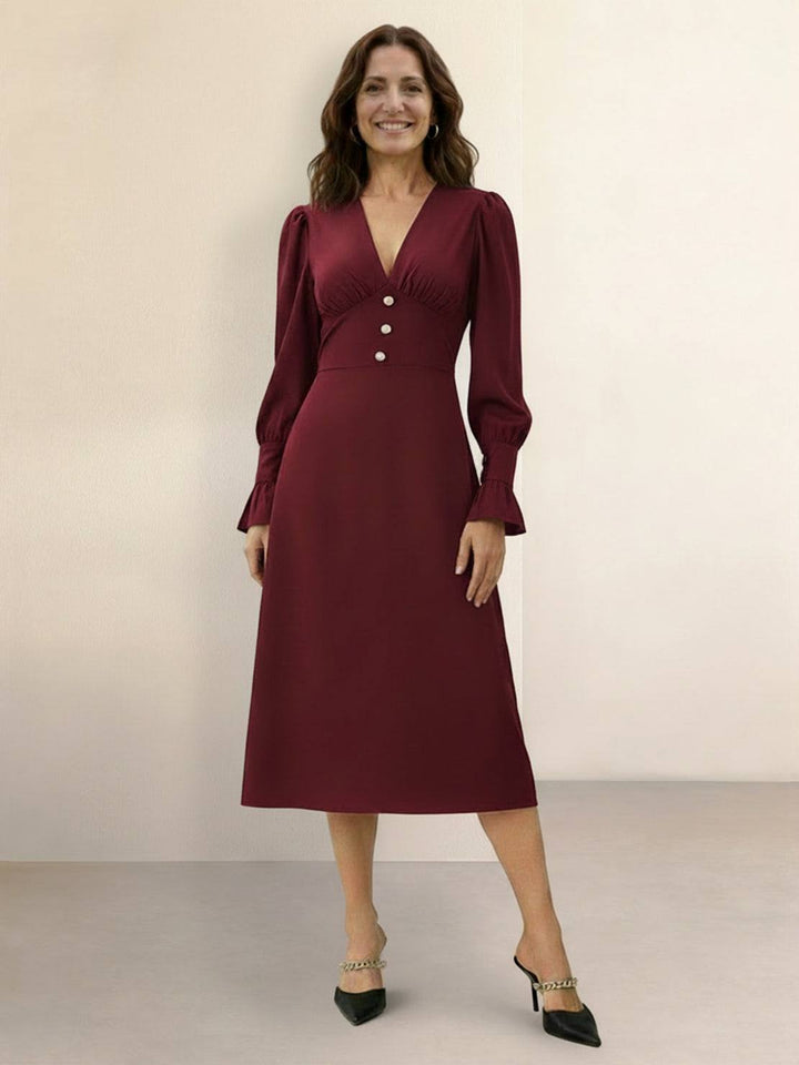 Slimming V-Neck Midi Dress