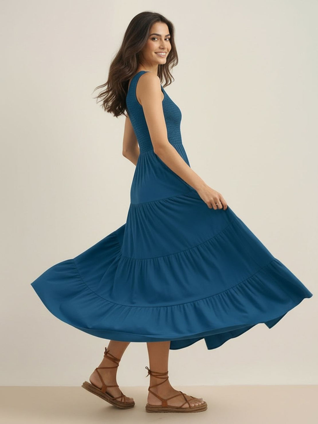 Smocked Sleeveless Maxi Dress