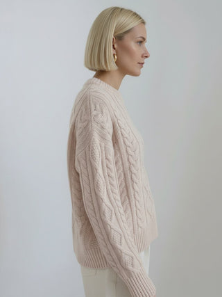 Oversized Cable-Knit Crewneck Sweater