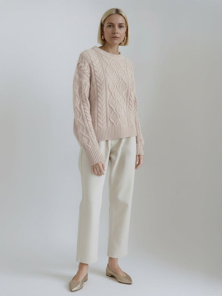Oversized Cable-Knit Crewneck Sweater