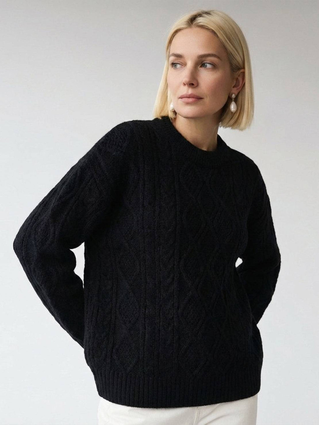 Oversized Cable-Knit Crewneck Sweater