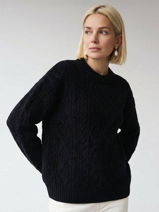 Oversized Cable-Knit Crewneck Sweater