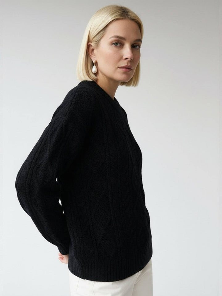 Oversized Cable-Knit Crewneck Sweater