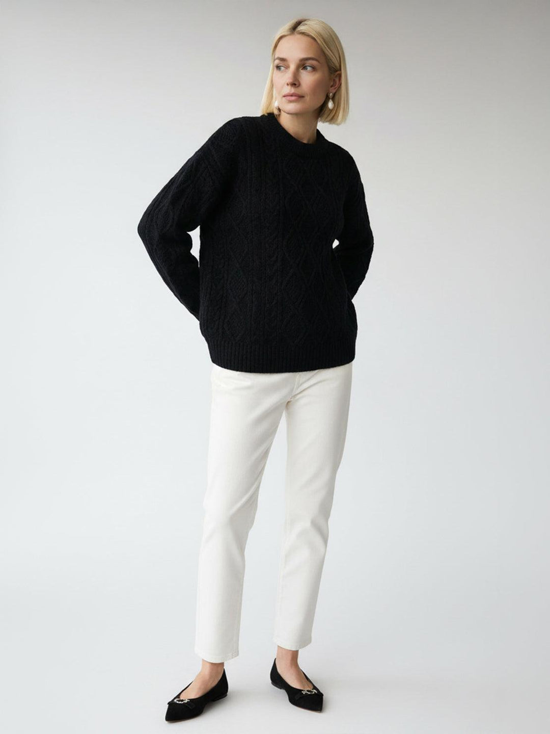 Oversized Cable-Knit Crewneck Sweater