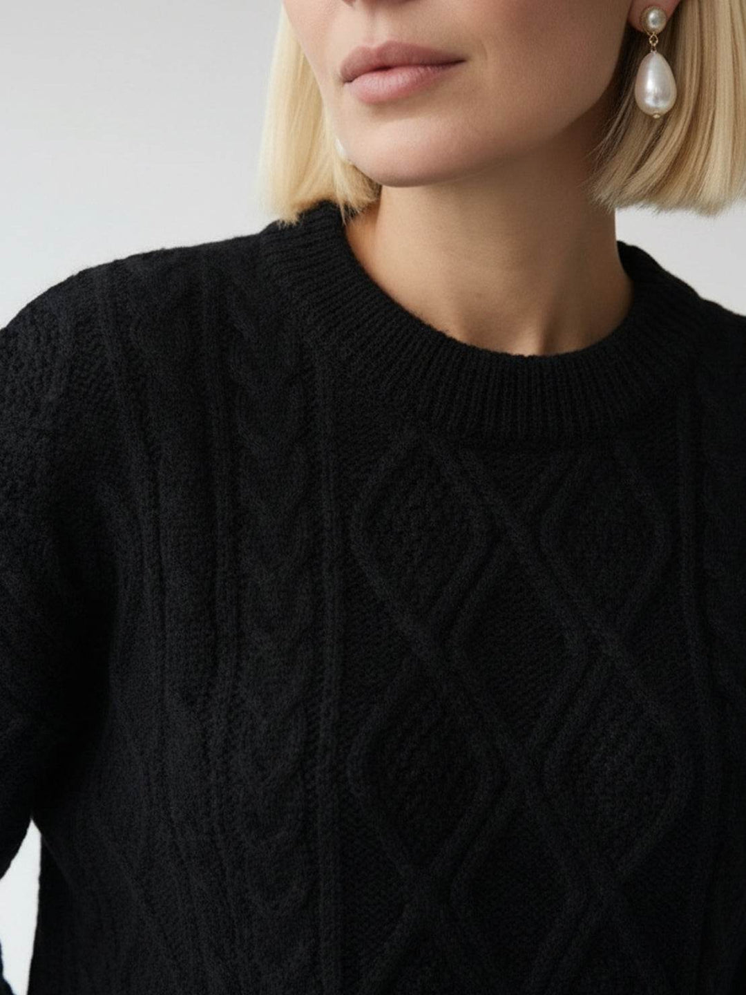 Oversized Cable-Knit Crewneck Sweater