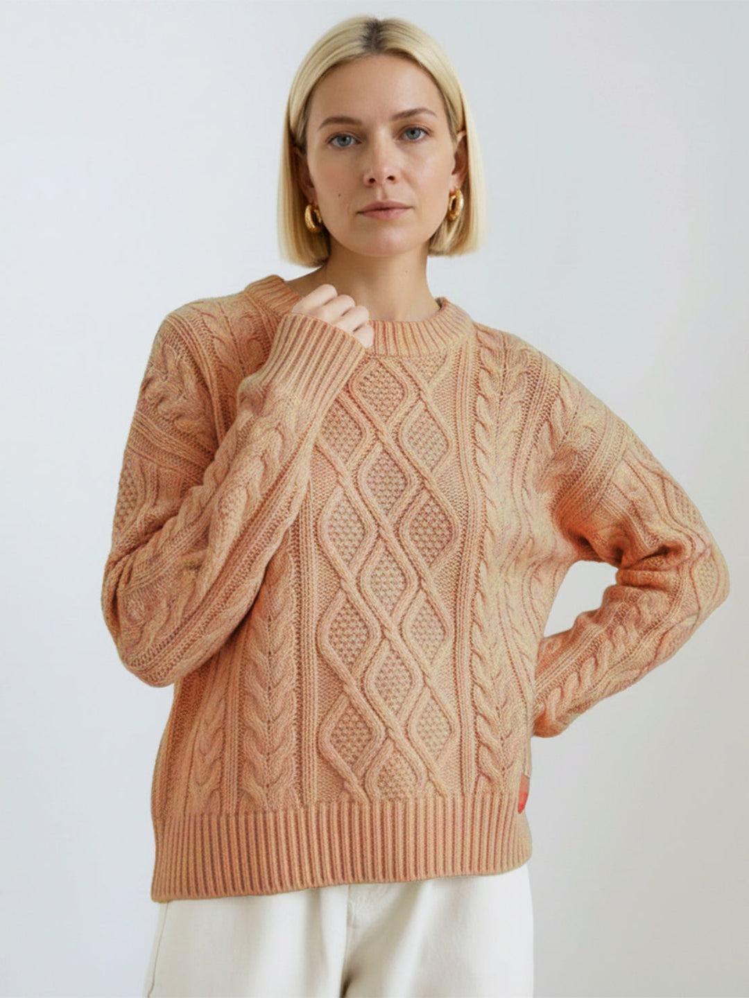 Oversized Cable-Knit Crewneck Sweater