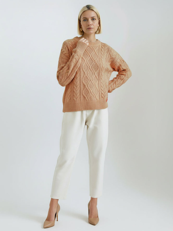 Oversized Cable-Knit Crewneck Sweater