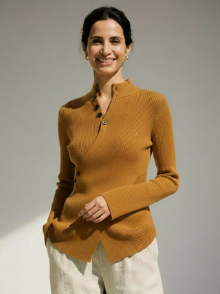 Asymmetric Wrap Ribbed Knit Top
