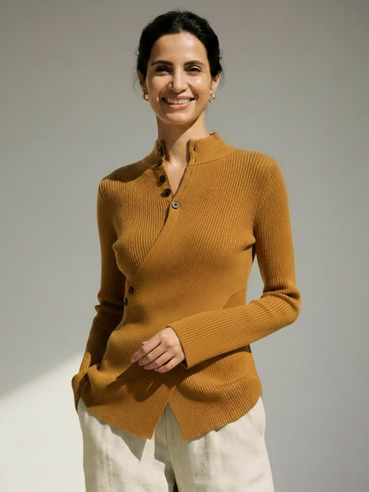 Asymmetric Wrap Ribbed Knit Top