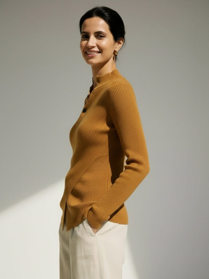 Asymmetric Wrap Ribbed Knit Top