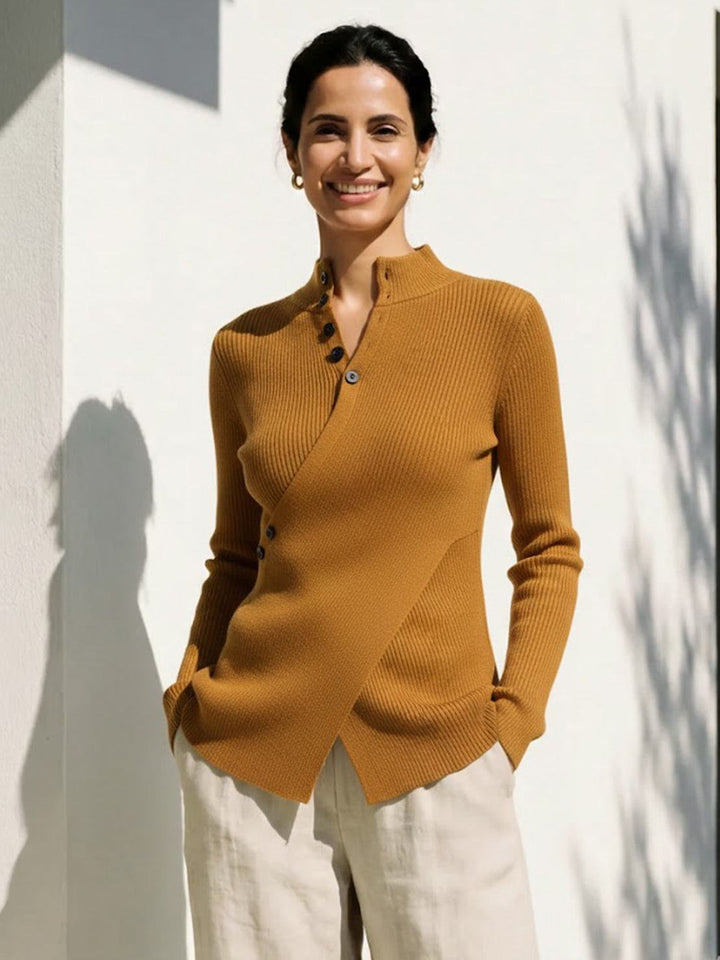 Asymmetric Wrap Ribbed Knit Top