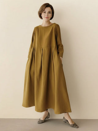 100% Cotton-Linen Empire Waist Dress
