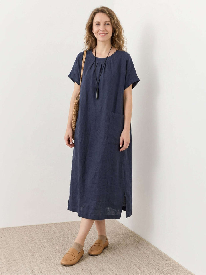 100% Linen Pocket Midi Dress