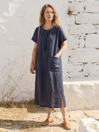 100% Linen Pocket Midi Dress