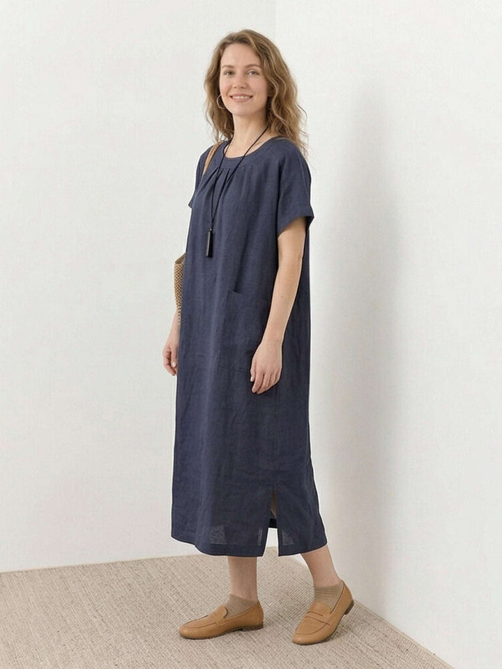 100% Linen Pocket Midi Dress