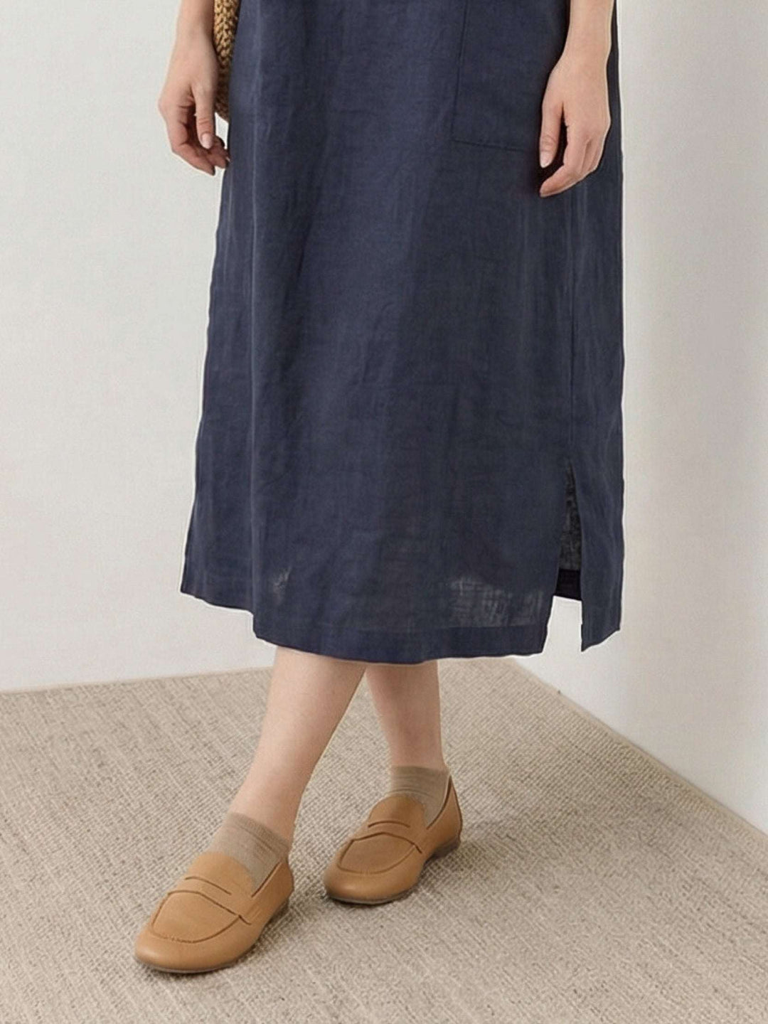 100% Linen Pocket Midi Dress