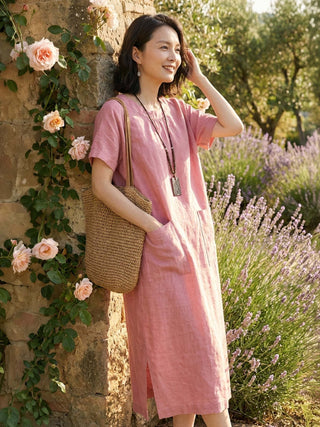 100% Linen Pocket Midi Dress