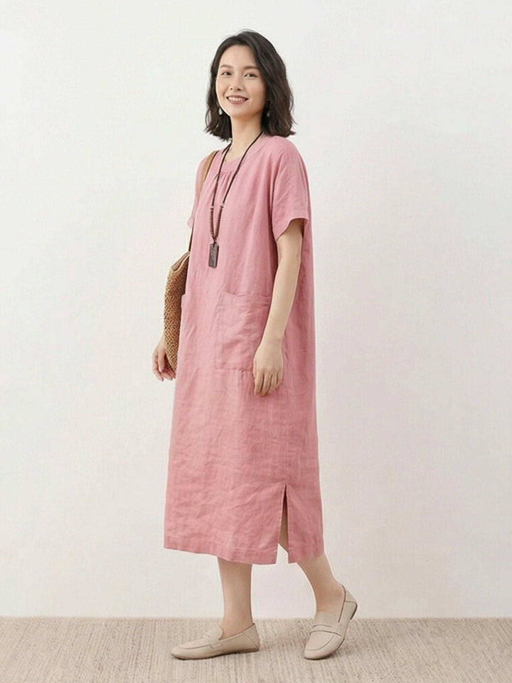 100% Linen Pocket Midi Dress