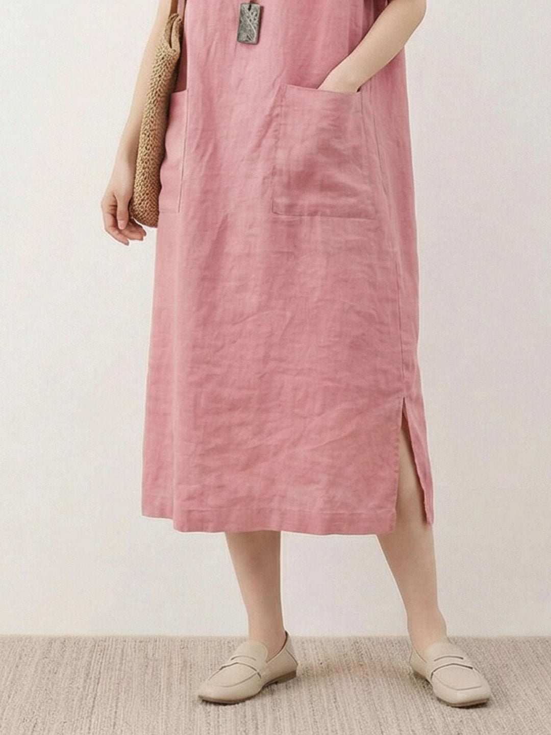 100% Linen Pocket Midi Dress