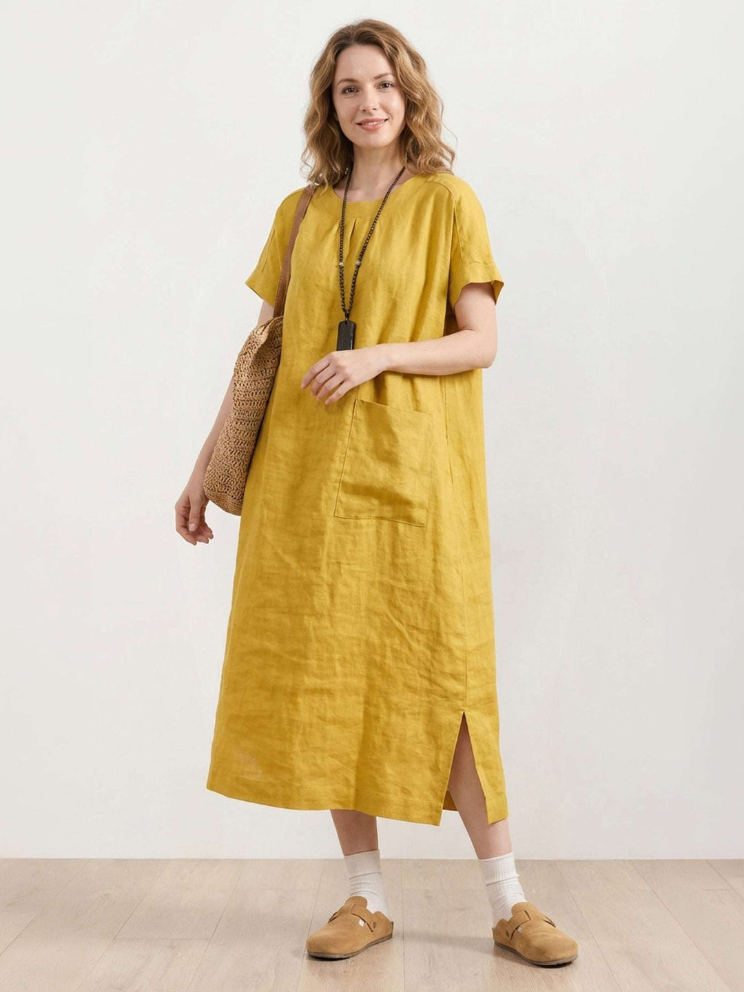 100% Linen Pocket Midi Dress