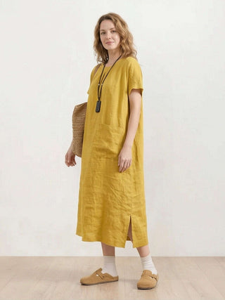 100% Linen Pocket Midi Dress