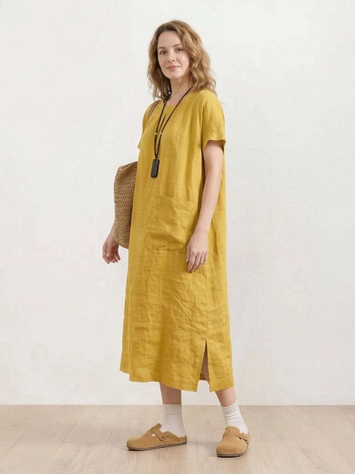 100% Linen Pocket Midi Dress
