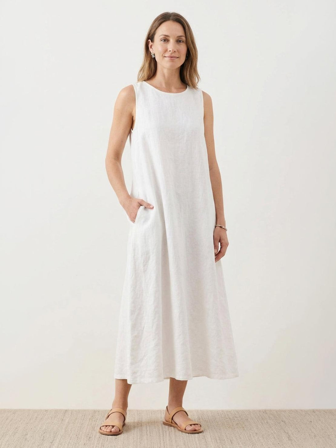 100% Cotton Linen Sleeveless Maxi Dress