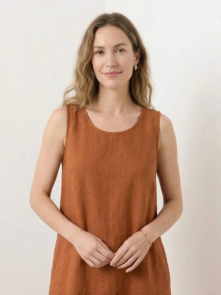 100% Cotton Linen Sleeveless Maxi Dress