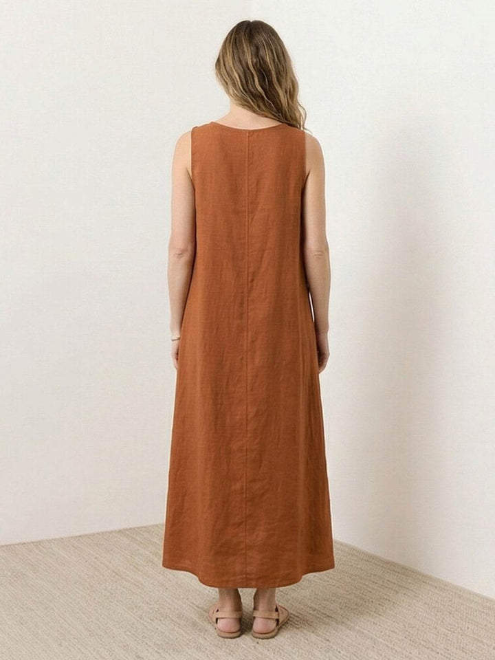 100% Cotton Linen Sleeveless Maxi Dress