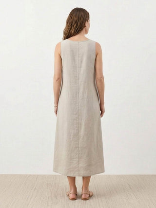 100% Cotton Linen Sleeveless Maxi Dress