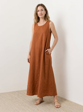 100% Cotton Linen Sleeveless Maxi Dress