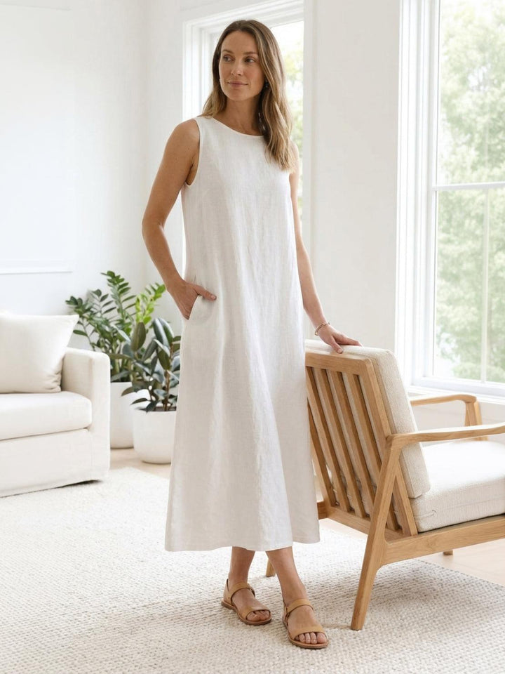 100% Cotton Linen Sleeveless Maxi Dress