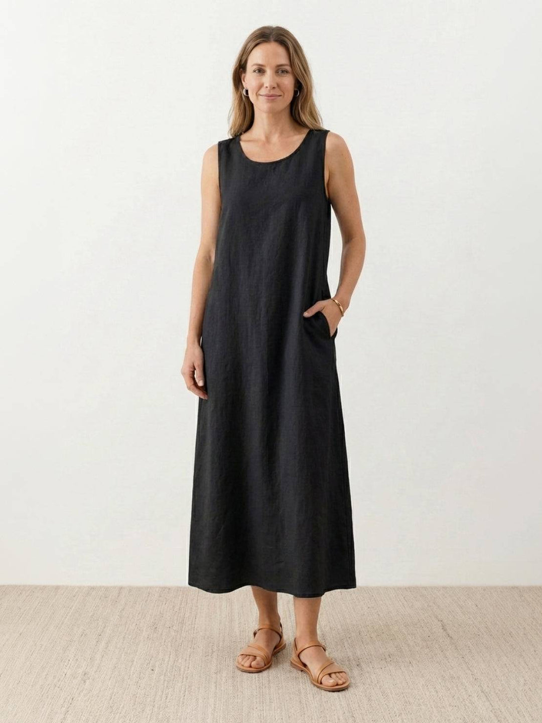 100% Cotton Linen Sleeveless Maxi Dress