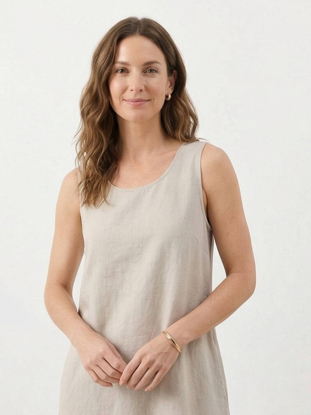 100% Cotton Linen Sleeveless Maxi Dress