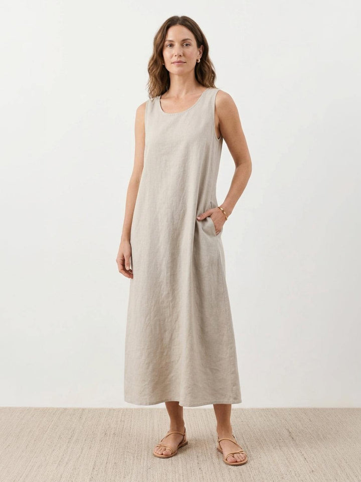 100% Cotton Linen Sleeveless Maxi Dress