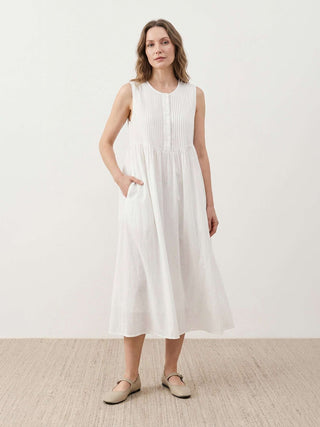 100% Cotton Linen Pleated Midi Dress