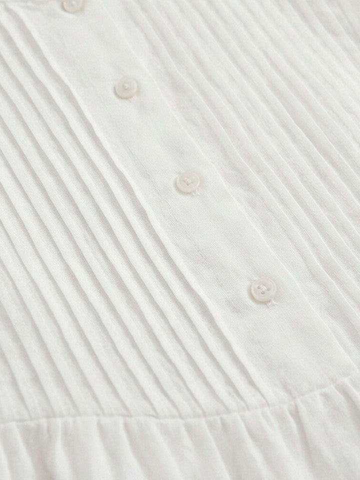 100% Cotton Linen Pleated Midi Dress