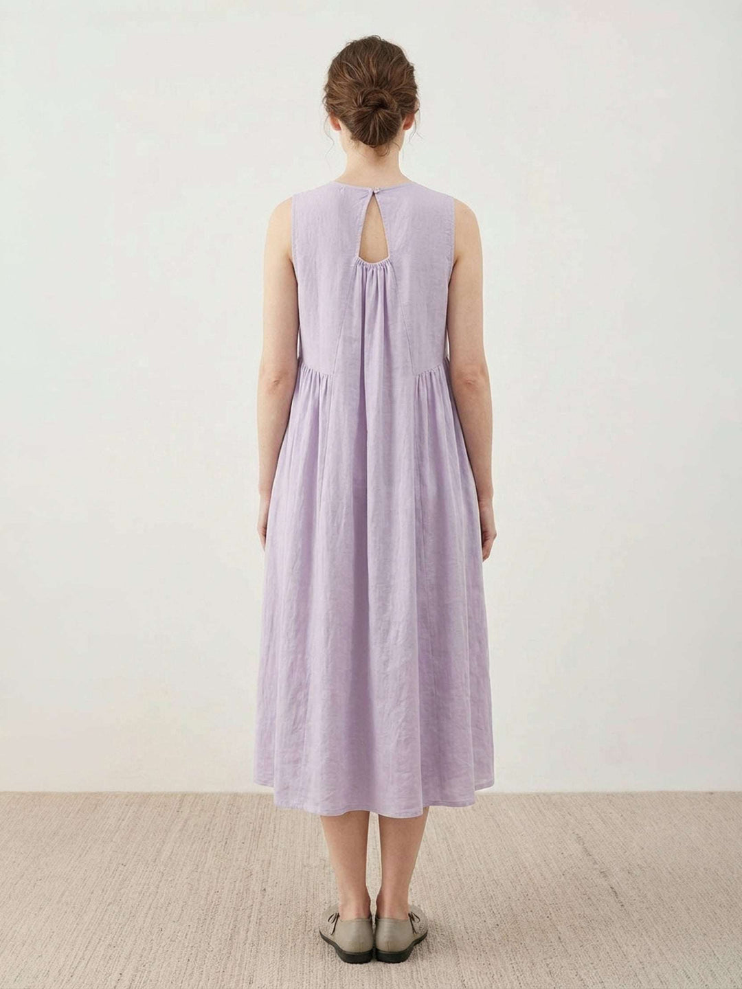 100% Cotton Linen Pleated Midi Dress