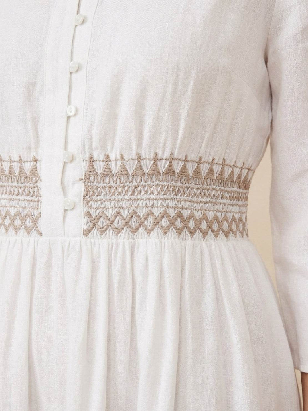Robe midi brodée 100 % coton-lin