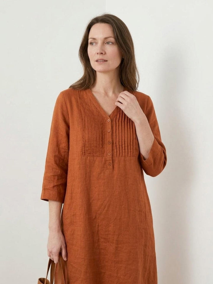 100% Cotton Linen Pintuck Dress